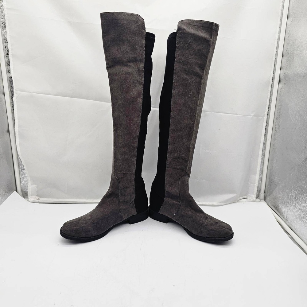 Unisa Over The Knee Boots Women's 7.5 Taupe Black Flat Faux Suede Tall